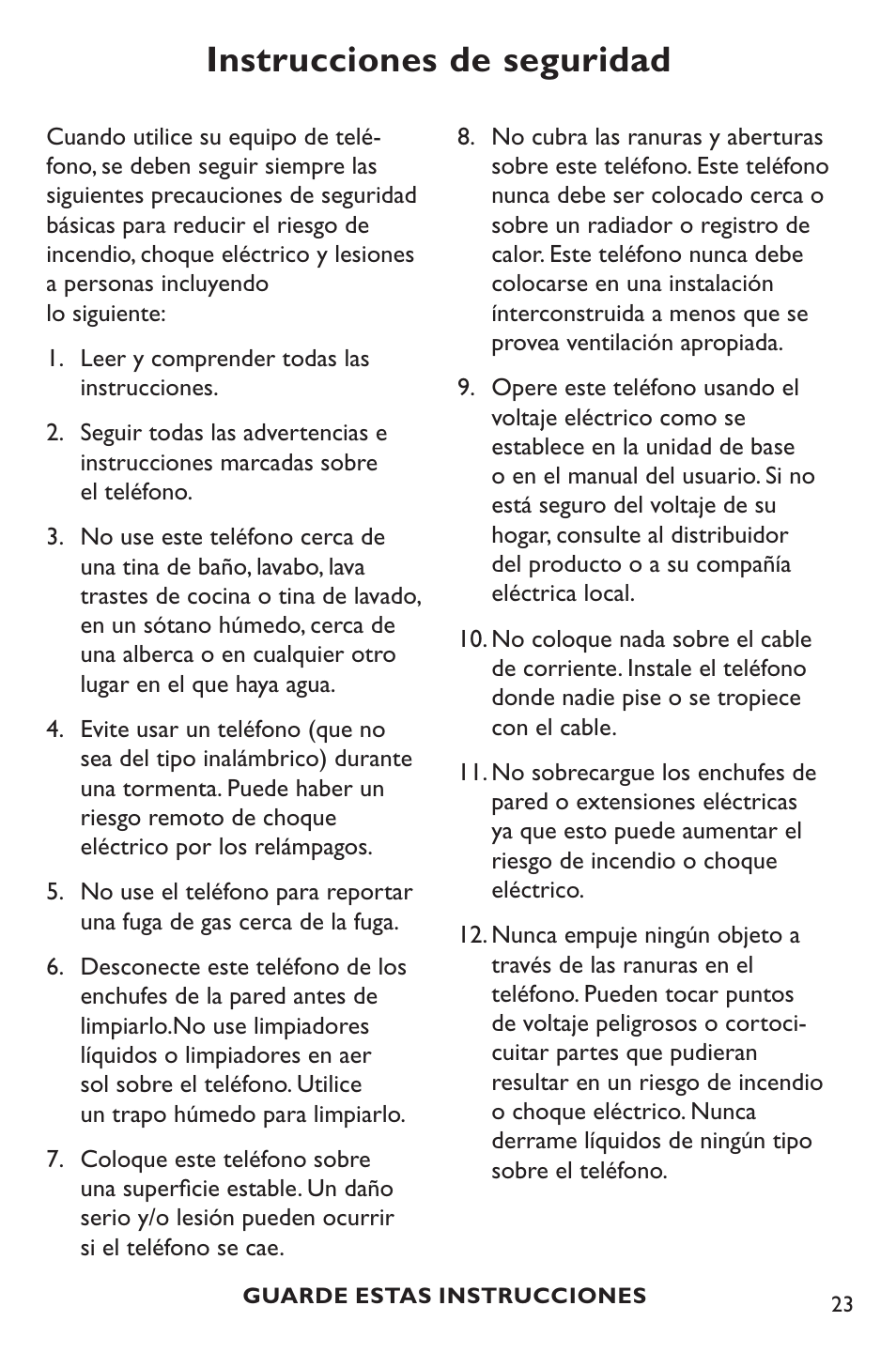 Instrucciones de seguridad | Clarity p400 User Manual | Page 23 / 64