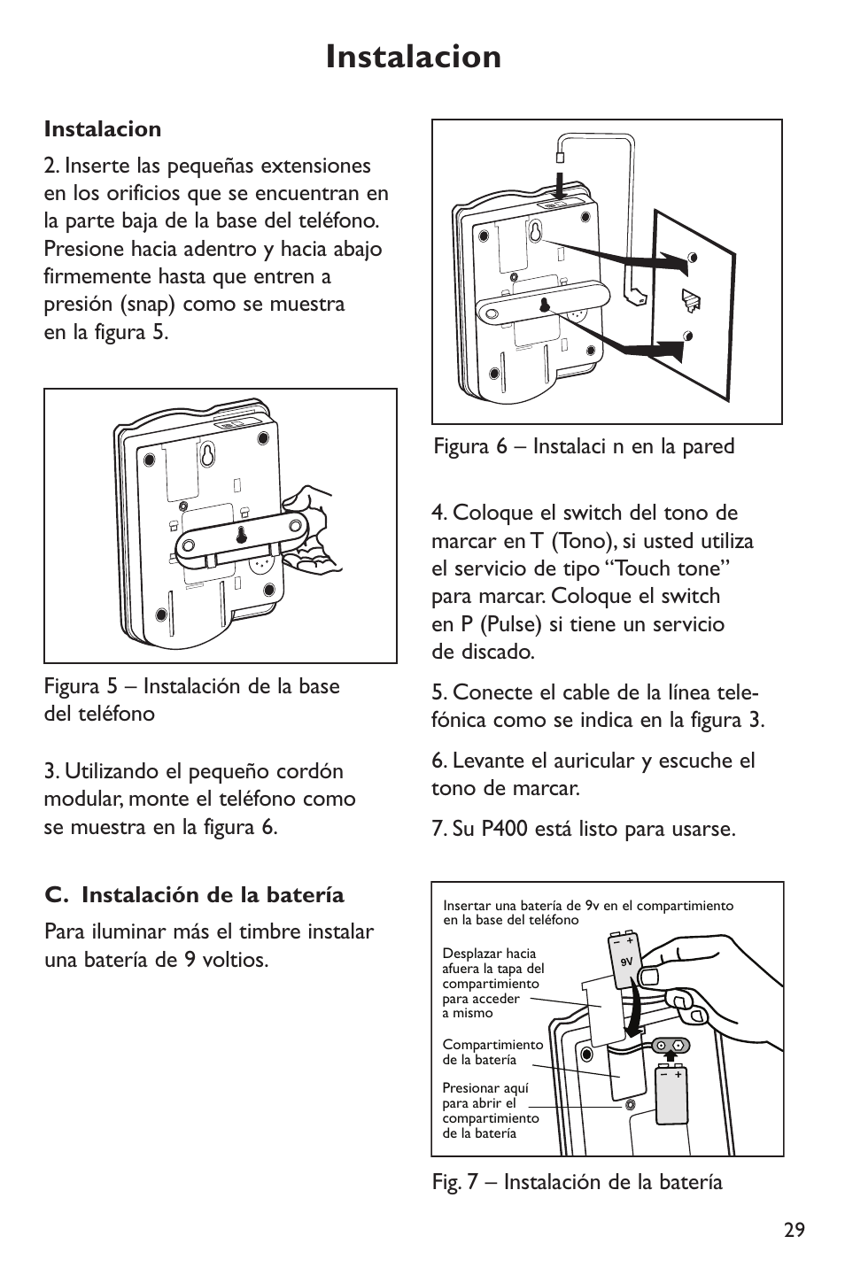 Instalacion | Clarity p400 User Manual | Page 29 / 64