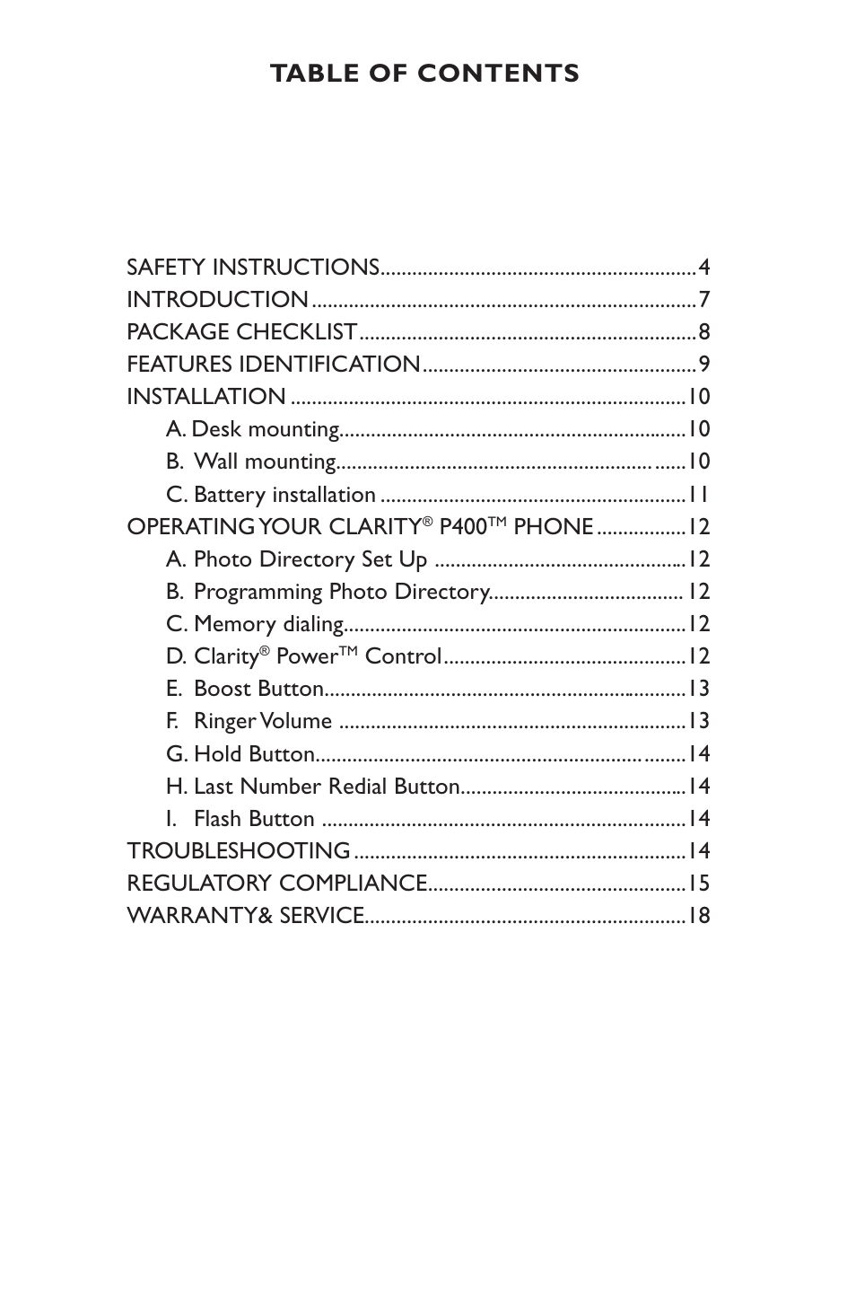 Clarity p400 User Manual | Page 3 / 64