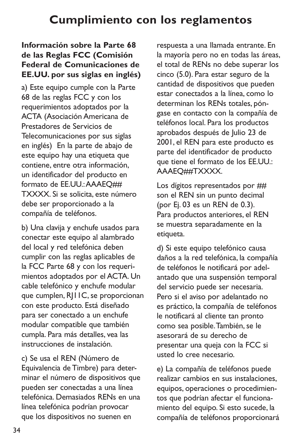 Cumplimiento con los reglamentos | Clarity p400 User Manual | Page 34 / 64