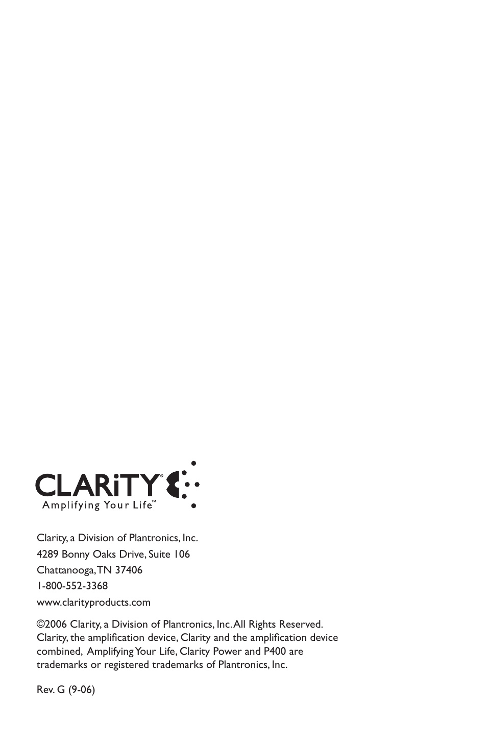 Clarity p400 User Manual | Page 64 / 64