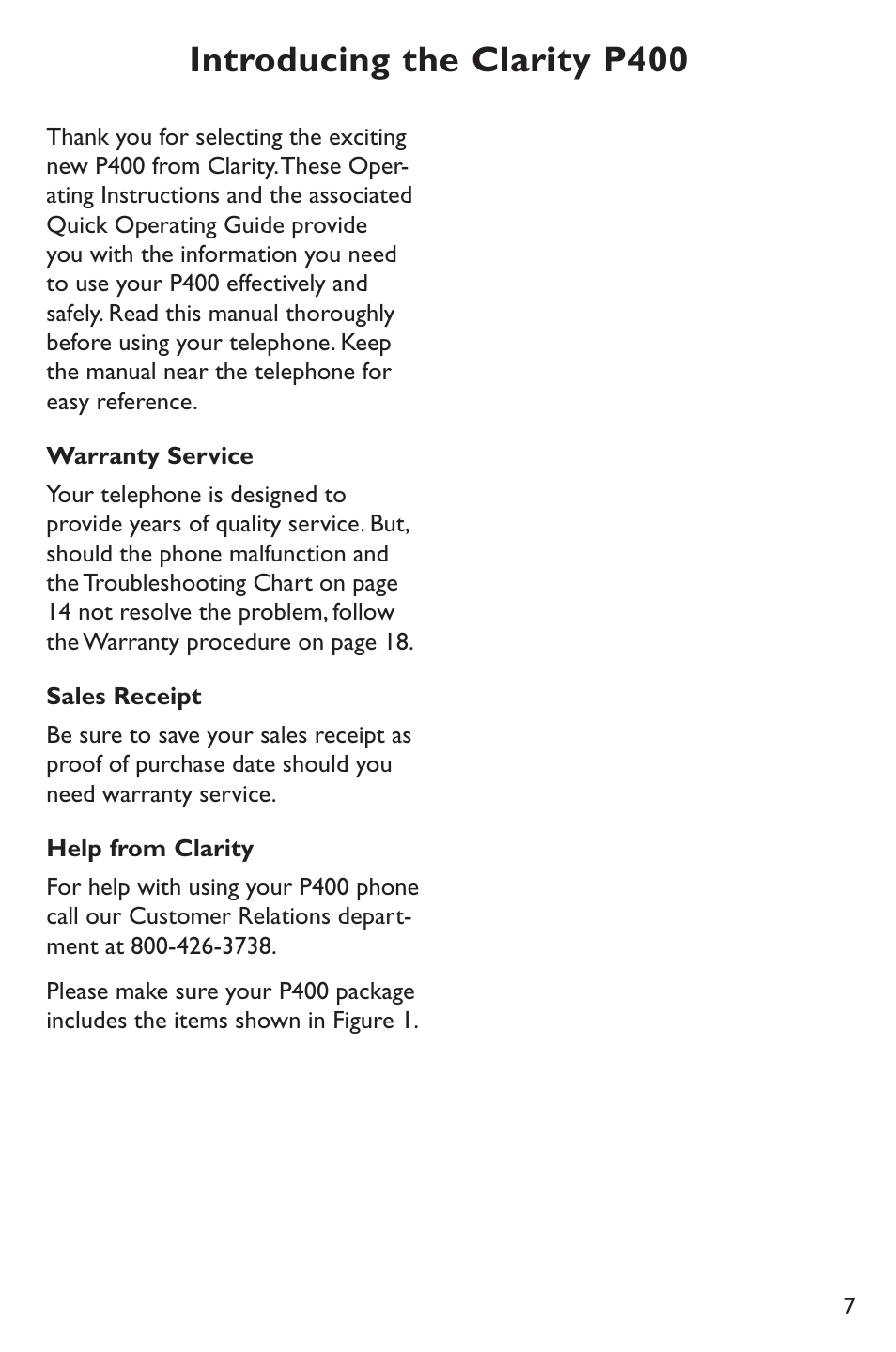 Introducing the clarity p400 | Clarity p400 User Manual | Page 7 / 64