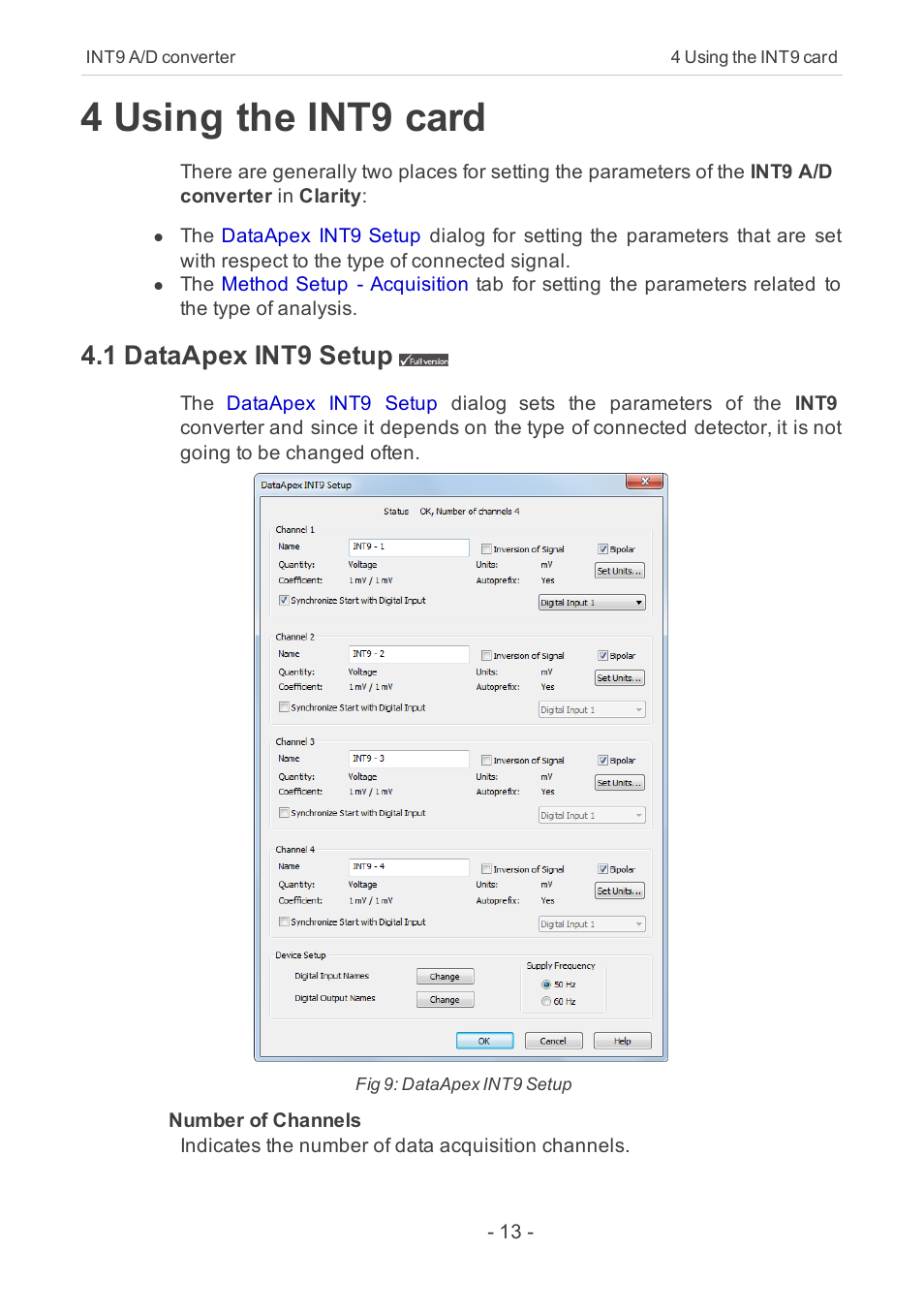 4 using the int9 card, 1 dataapex int9 setup | Clarity INT9 User Manual | Page 17 / 47