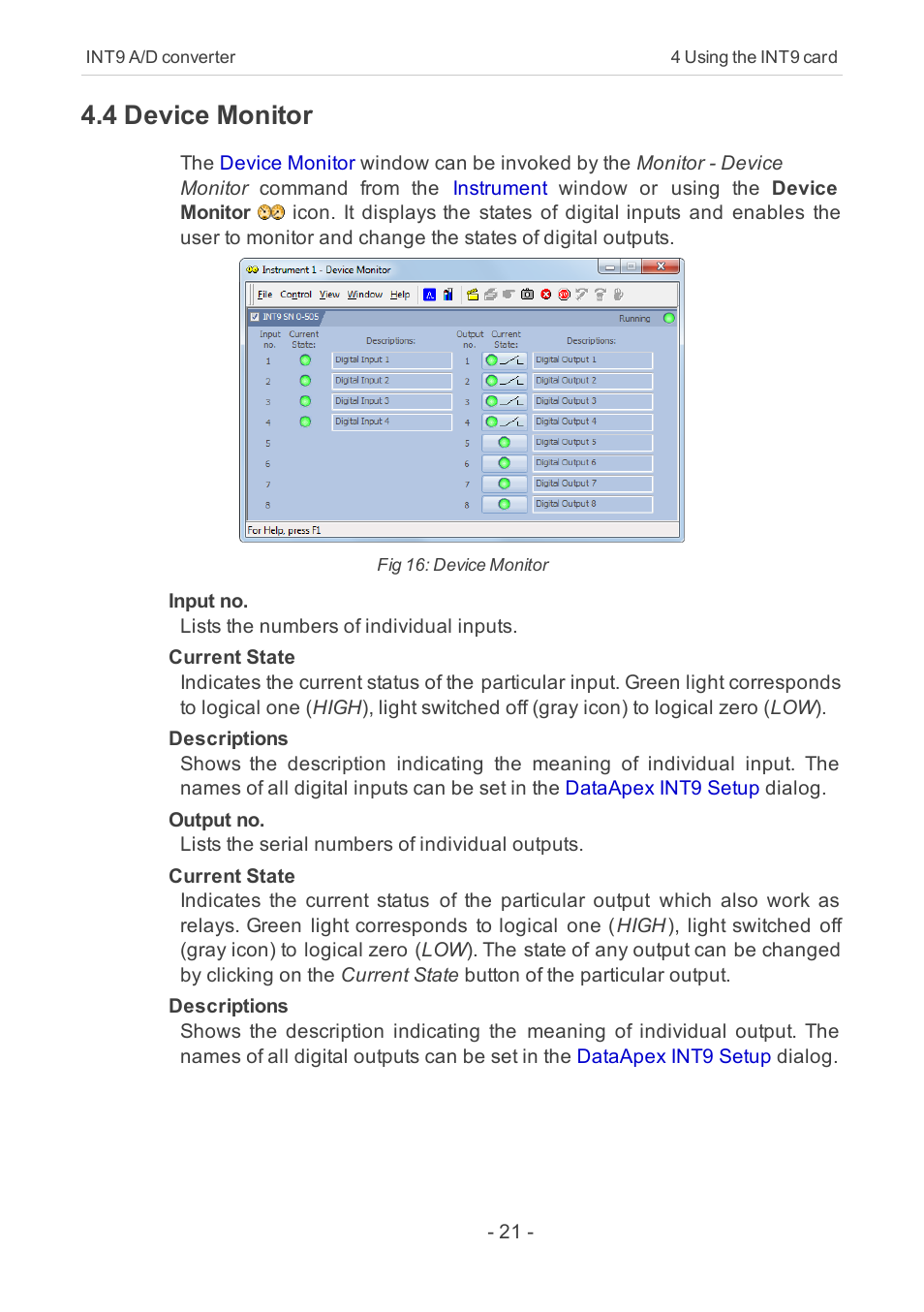 4 device monitor, Device monitor | Clarity INT9 User Manual | Page 25 / 47