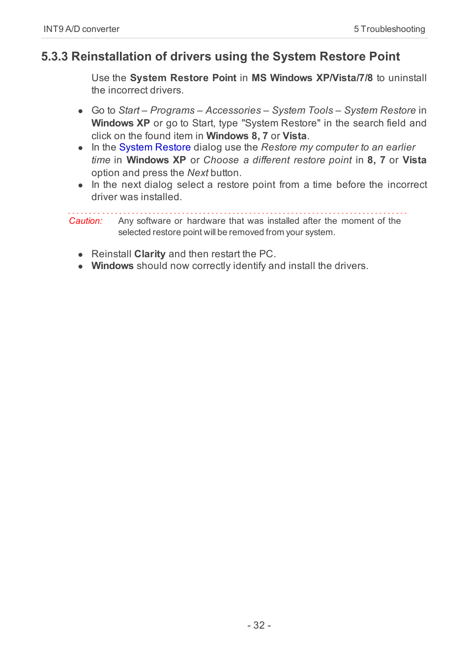 Clarity INT9 User Manual | Page 36 / 47