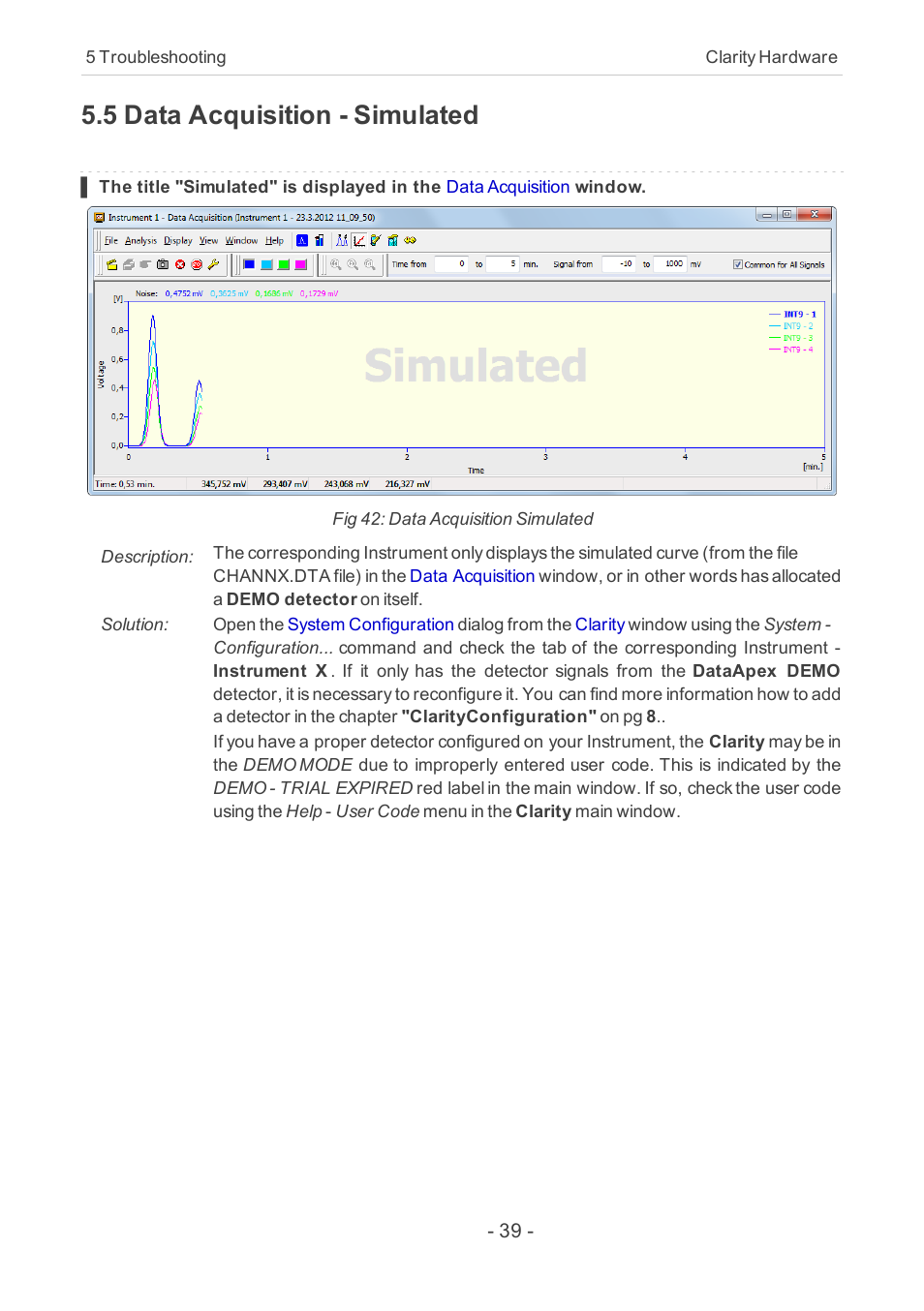 5 data acquisition - simulated, Pg 39 | Clarity INT9 User Manual | Page 43 / 47