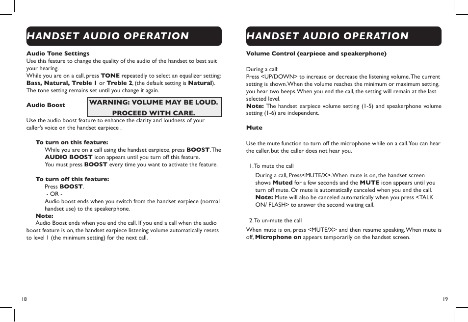 Handset audio operation | Clarity DECT6.0 Amplified Big Button Cordless Phone D703 User Manual | Page 11 / 25