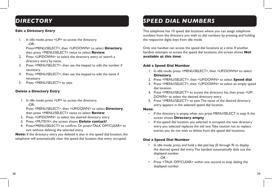 Directory speed dial numbers | Clarity DECT6.0 Amplified Big Button Cordless Phone D703 User Manual | Page 16 / 25