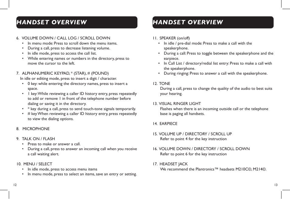 Handset overview | Clarity DECT6.0 Amplified Big Button Cordless Phone D703 User Manual | Page 8 / 25