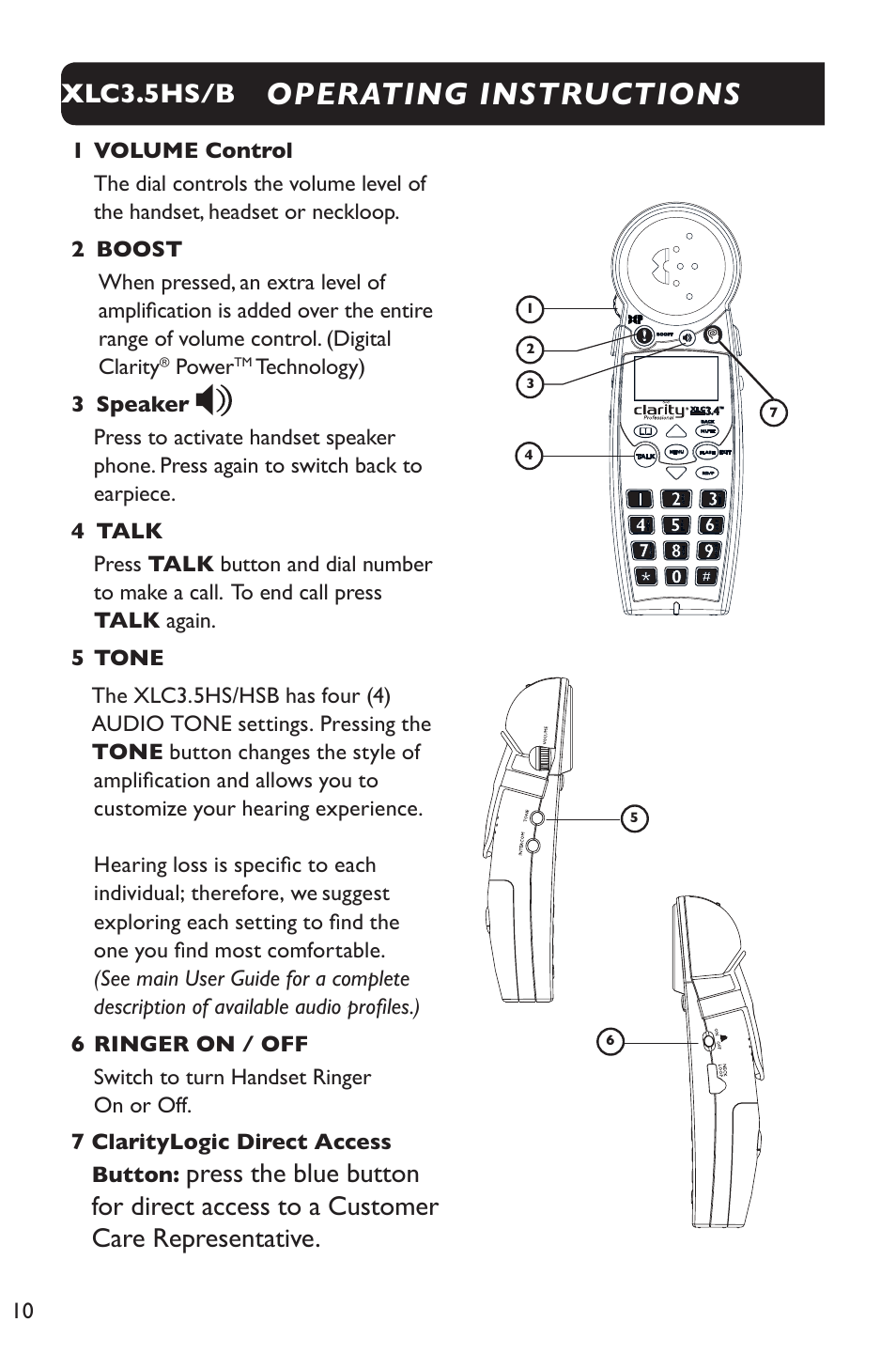 Operating instructions, Xlc3.5hs/b, Power | Technology) 3 speaker | Clarity XLC Cordless 3.5HSB User Manual | Page 10 / 56