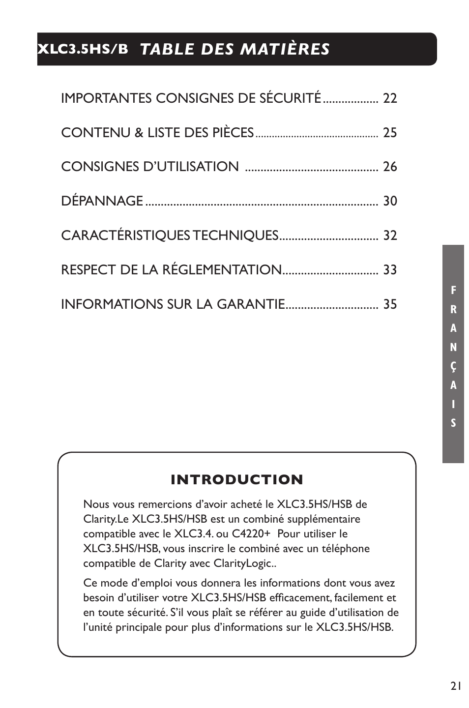 Clarity XLC Cordless 3.5HSB User Manual | Page 21 / 56