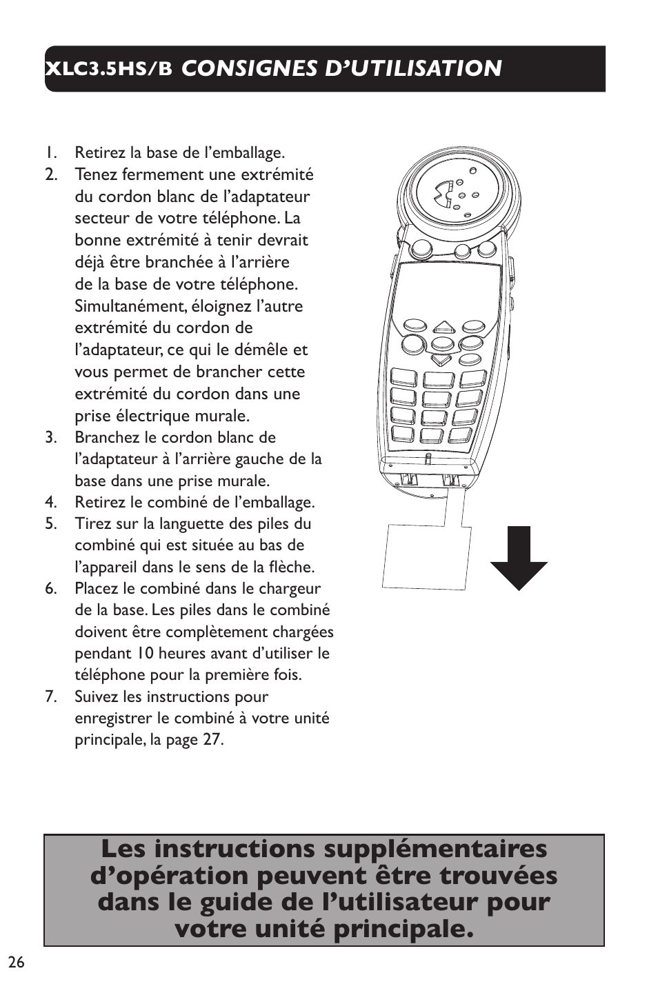 Consignes d’utilisation | Clarity XLC Cordless 3.5HSB User Manual | Page 26 / 56