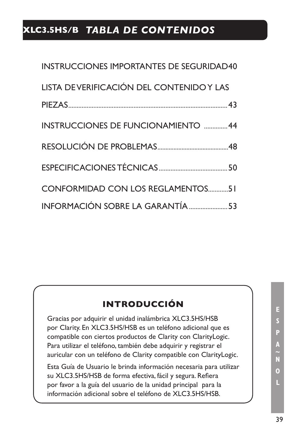 Clarity XLC Cordless 3.5HSB User Manual | Page 39 / 56