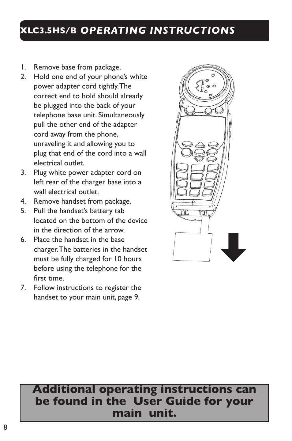 Operating instructions | Clarity XLC Cordless 3.5HSB User Manual | Page 8 / 56
