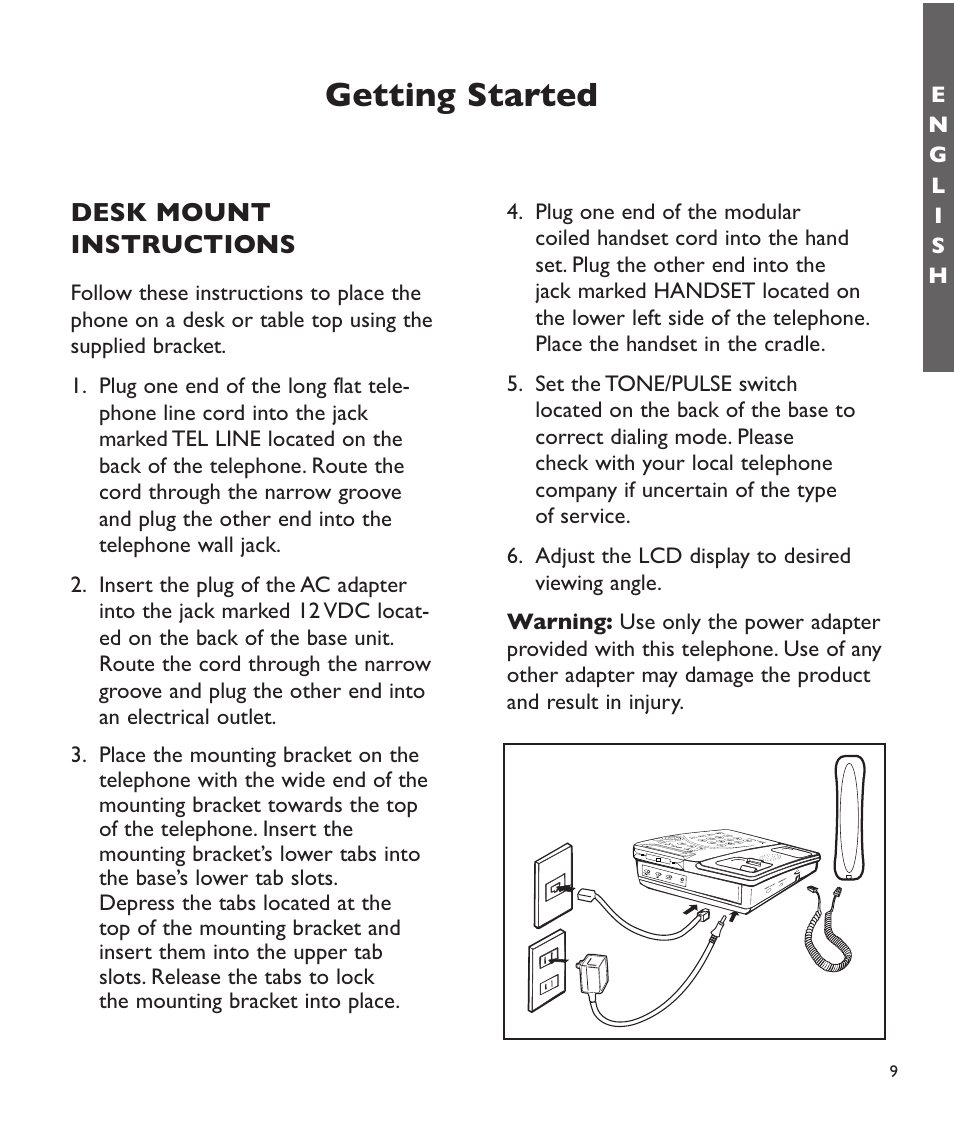 Getting started, Desk mount instructions | Clarity C2210 User Manual | Page 10 / 102