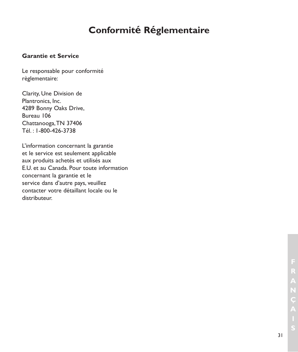 Conformit, Glementaire | Clarity C2210 User Manual | Page 100 / 102
