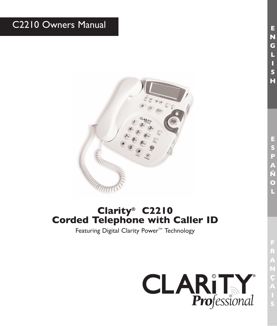 C2210 owners manual, Clarity, C2210 corded telephone with caller id | Clarity C2210 User Manual | Page 2 / 102