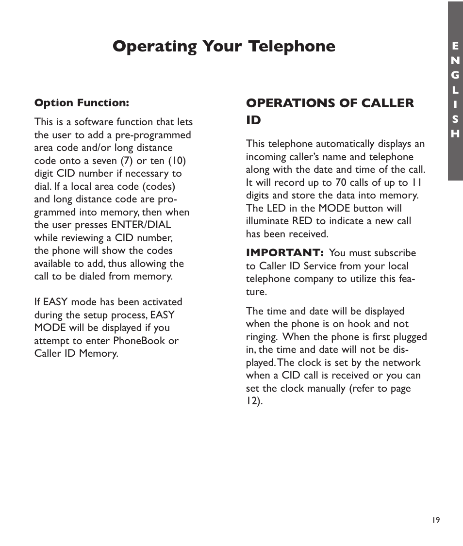 Operating your telephone, Operations of caller id | Clarity C2210 User Manual | Page 20 / 102