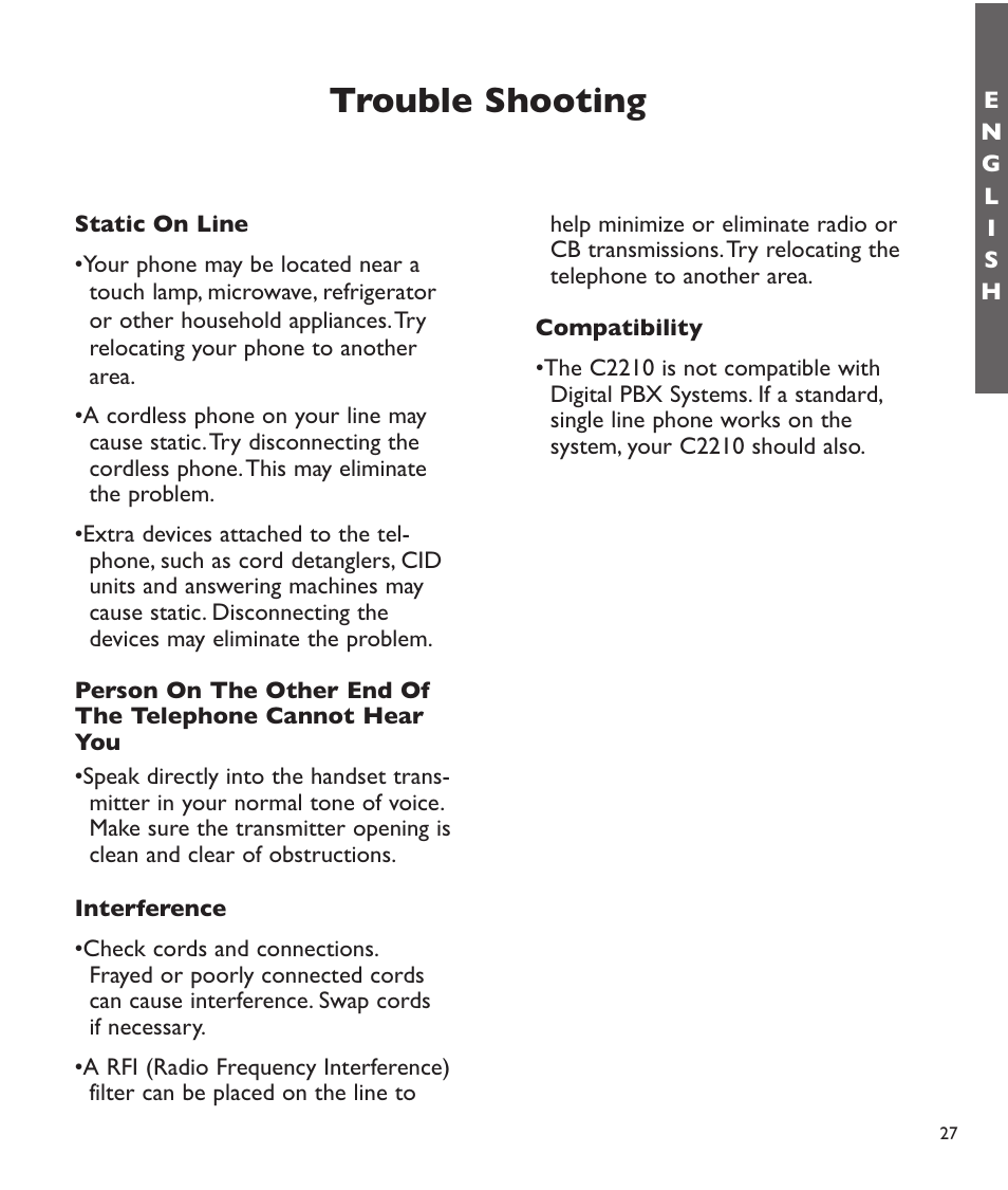 Trouble shooting | Clarity C2210 User Manual | Page 28 / 102