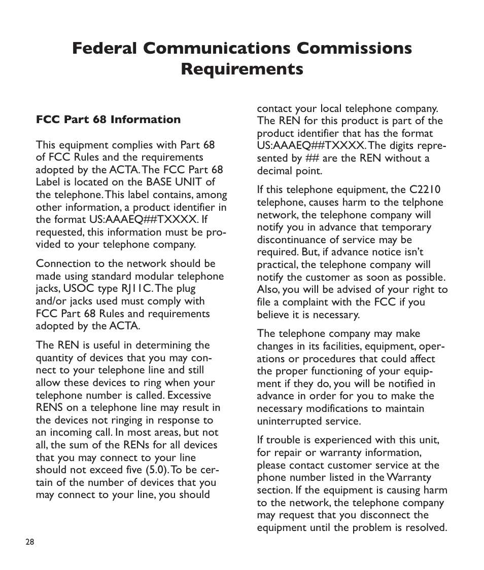 Federal communications commissions requirements | Clarity C2210 User Manual | Page 29 / 102