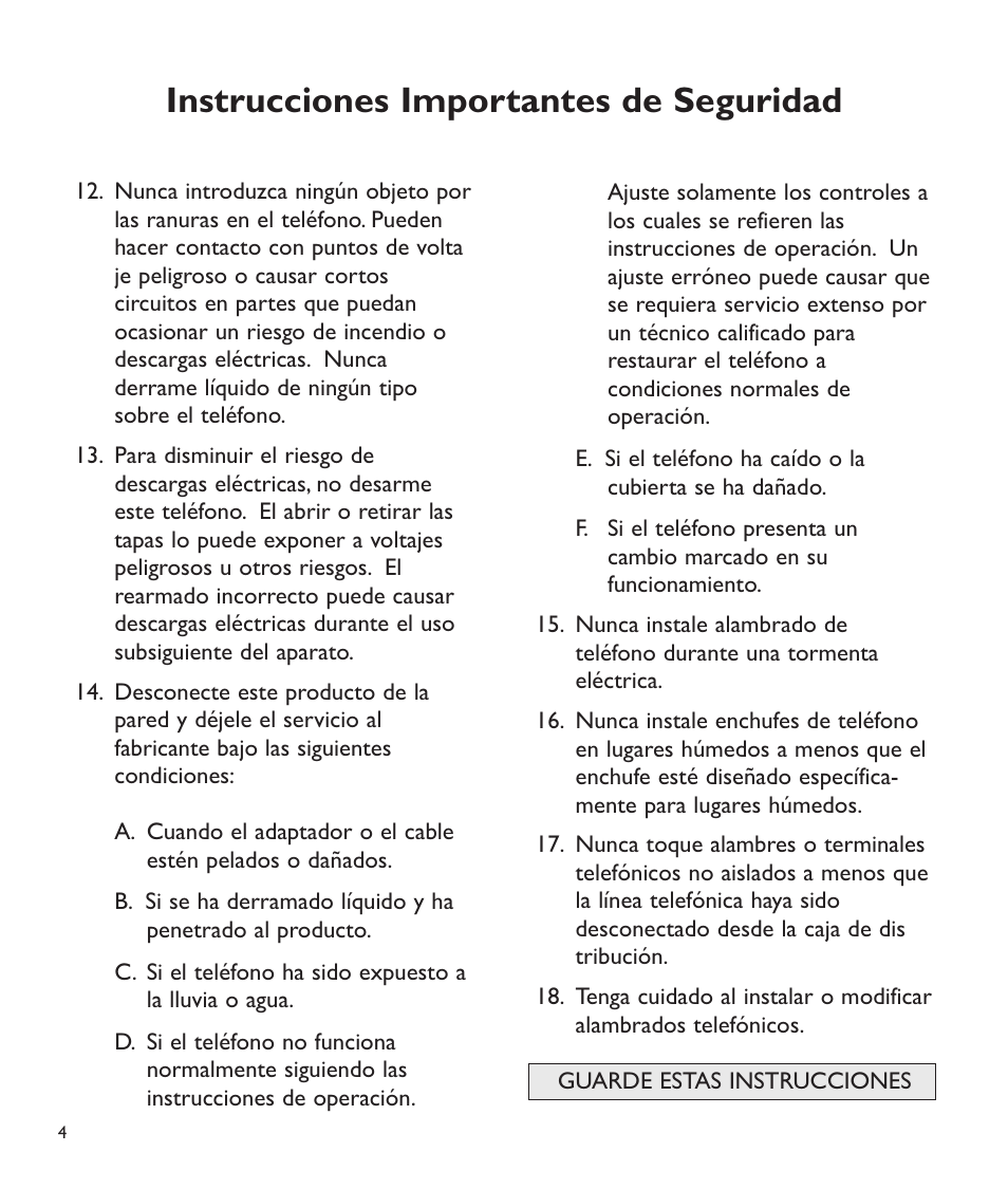 Instrucciones importantes de seguridad | Clarity C2210 User Manual | Page 37 / 102