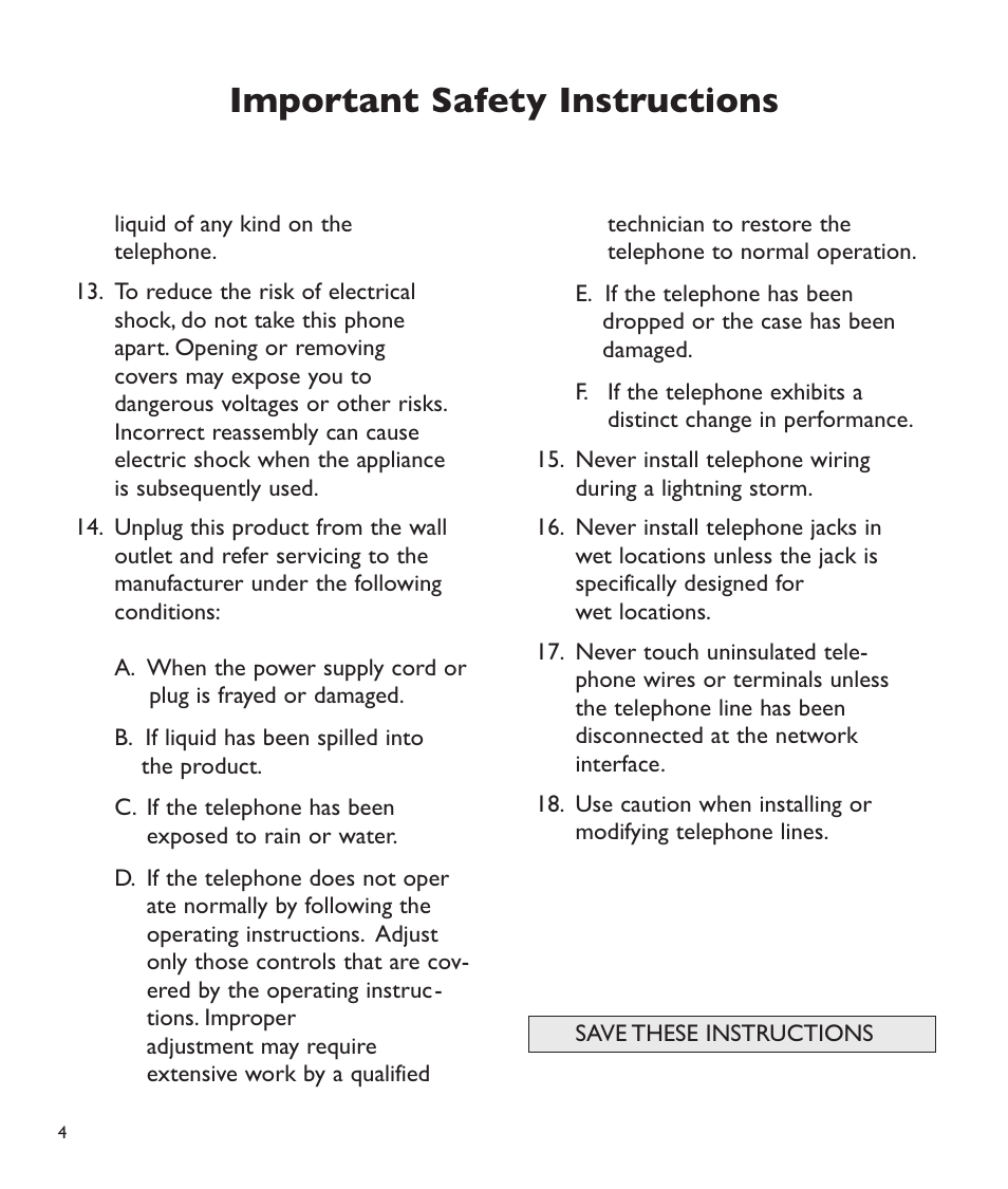Important safety instructions | Clarity C2210 User Manual | Page 5 / 102