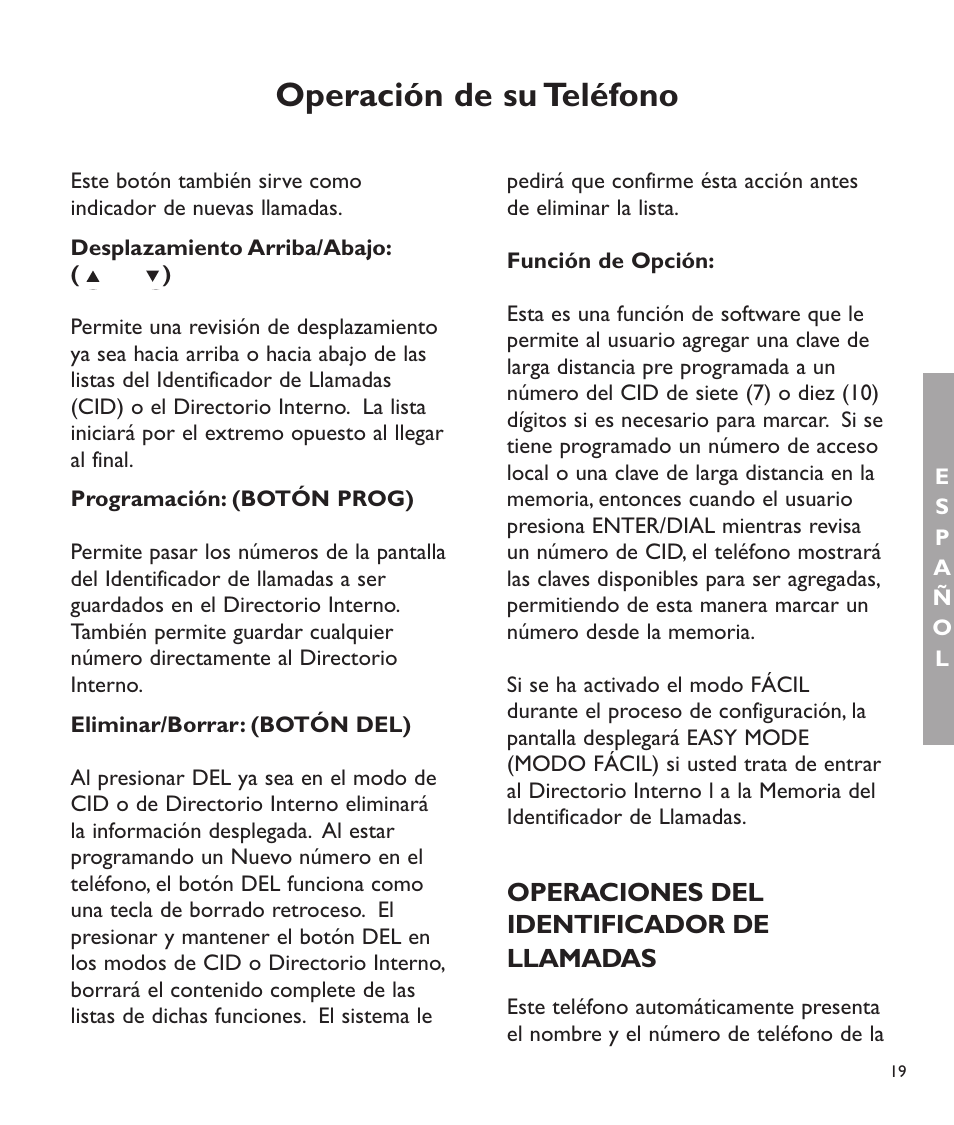 Operación de su teléfono, Operaciones del identificador de llamadas | Clarity C2210 User Manual | Page 52 / 102
