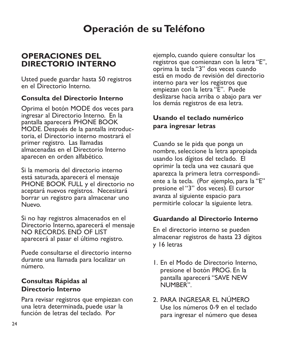 Operación de su teléfono, Operaciones del directorio interno | Clarity C2210 User Manual | Page 57 / 102