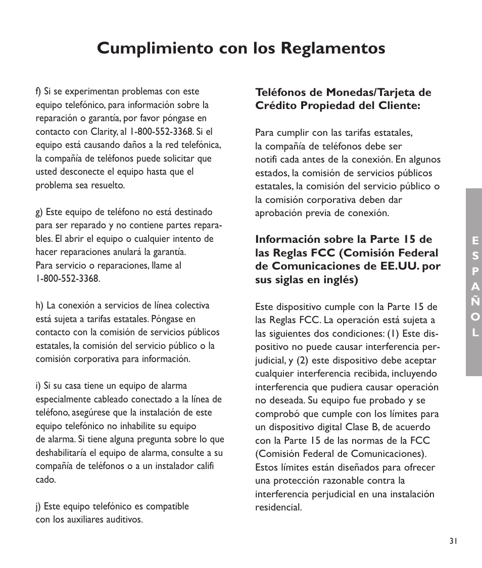 Cumplimiento con los reglamentos | Clarity C2210 User Manual | Page 64 / 102