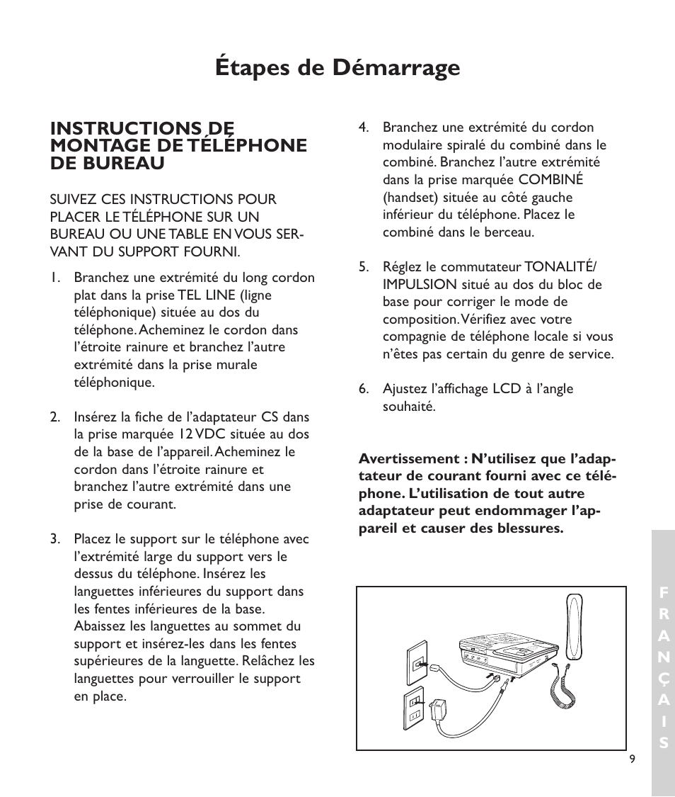 Étapes de démarrage, Instructions de montage de téléphone de bureau | Clarity C2210 User Manual | Page 78 / 102