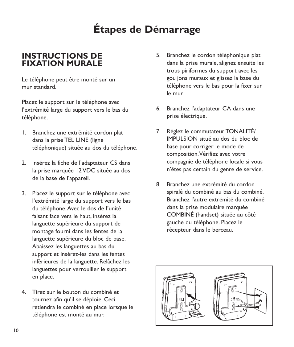 Étapes de démarrage, Instructions de fixation murale | Clarity C2210 User Manual | Page 79 / 102
