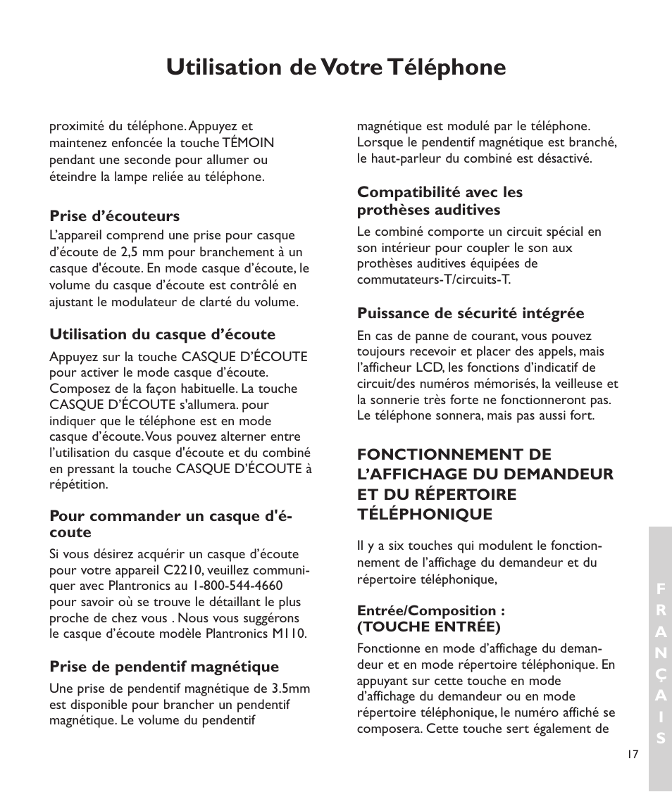 Utilisation de votre téléphone | Clarity C2210 User Manual | Page 86 / 102