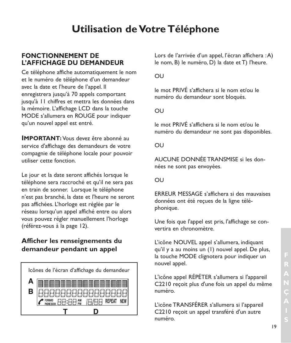 Utilisation de votre téléphone | Clarity C2210 User Manual | Page 88 / 102