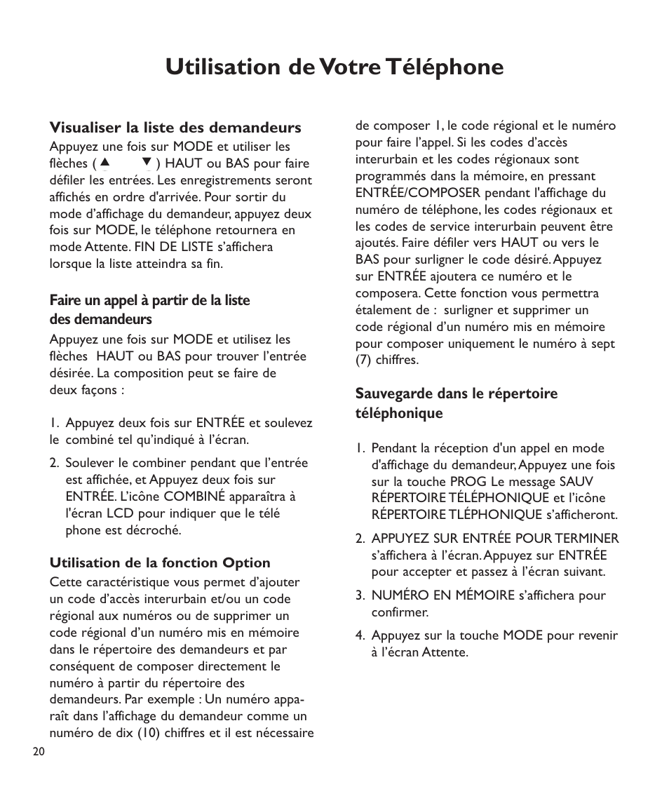 Utilisation de votre téléphone | Clarity C2210 User Manual | Page 89 / 102