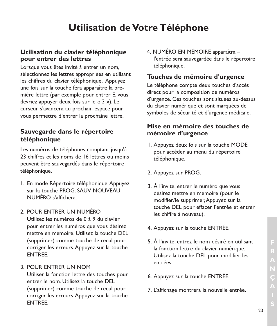 Utilisation de votre téléphone | Clarity C2210 User Manual | Page 92 / 102