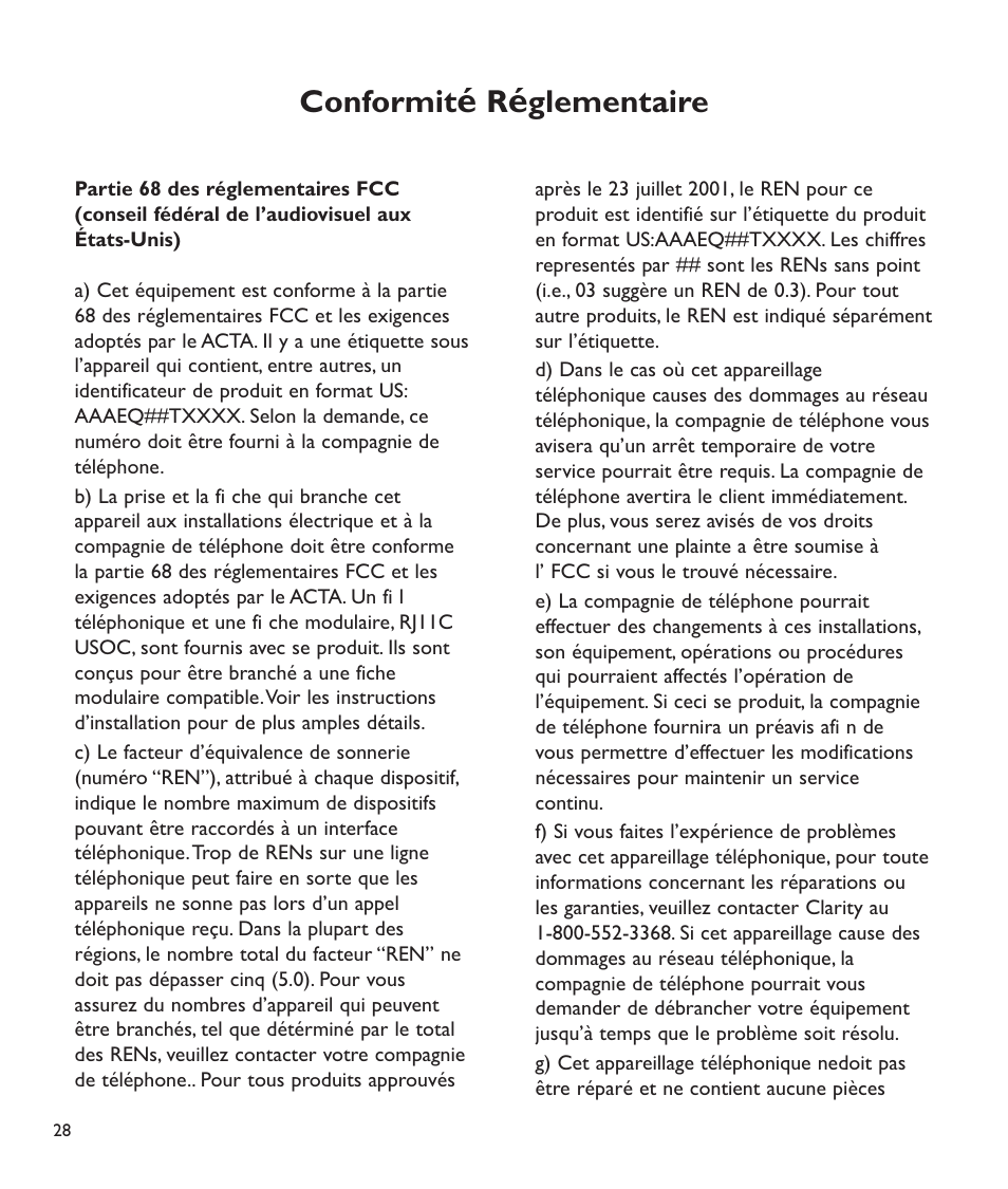 Conformit, Glementaire | Clarity C2210 User Manual | Page 97 / 102