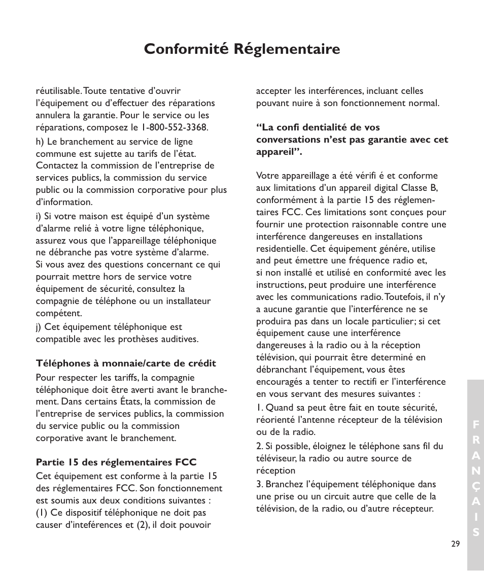 Conformit, Glementaire | Clarity C2210 User Manual | Page 98 / 102