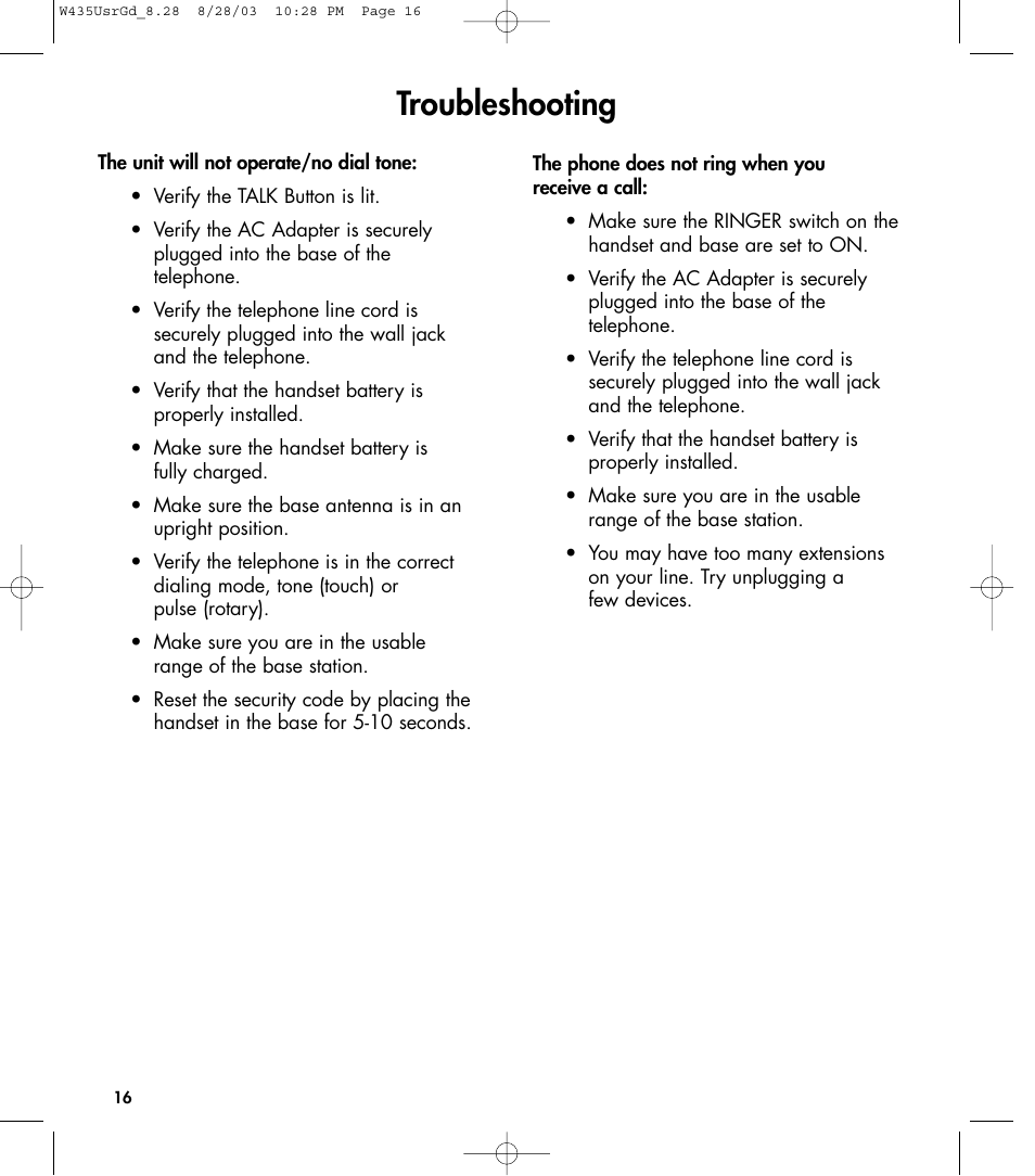 Troubleshooting | Clarity 435 User Manual | Page 16 / 76