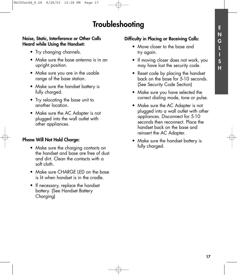 Troubleshooting | Clarity 435 User Manual | Page 17 / 76