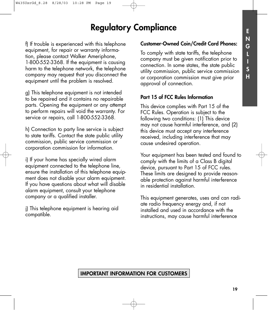 Regulatory compliance | Clarity 435 User Manual | Page 19 / 76