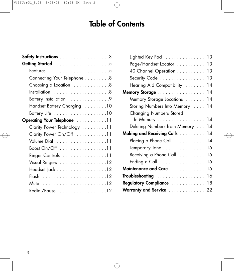 Clarity 435 User Manual | Page 2 / 76