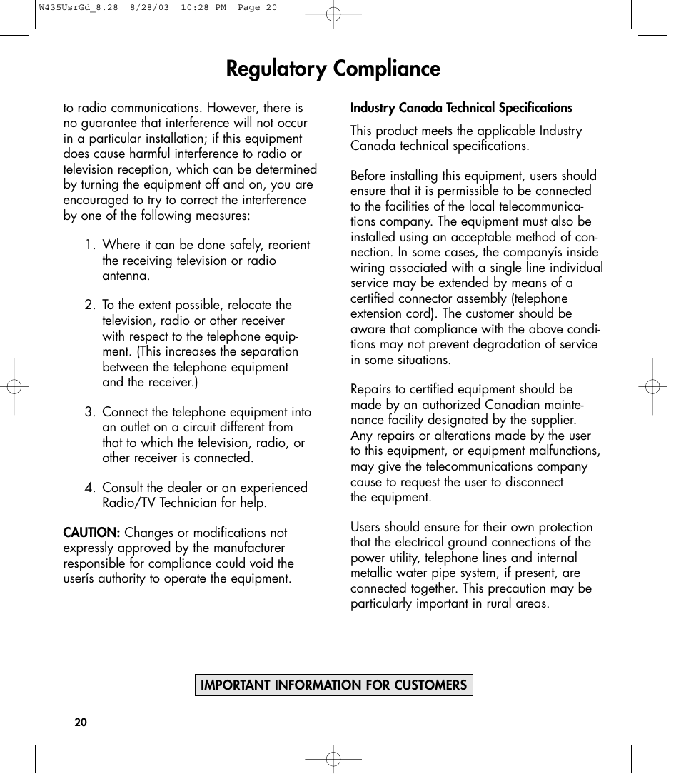 Regulatory compliance | Clarity 435 User Manual | Page 20 / 76