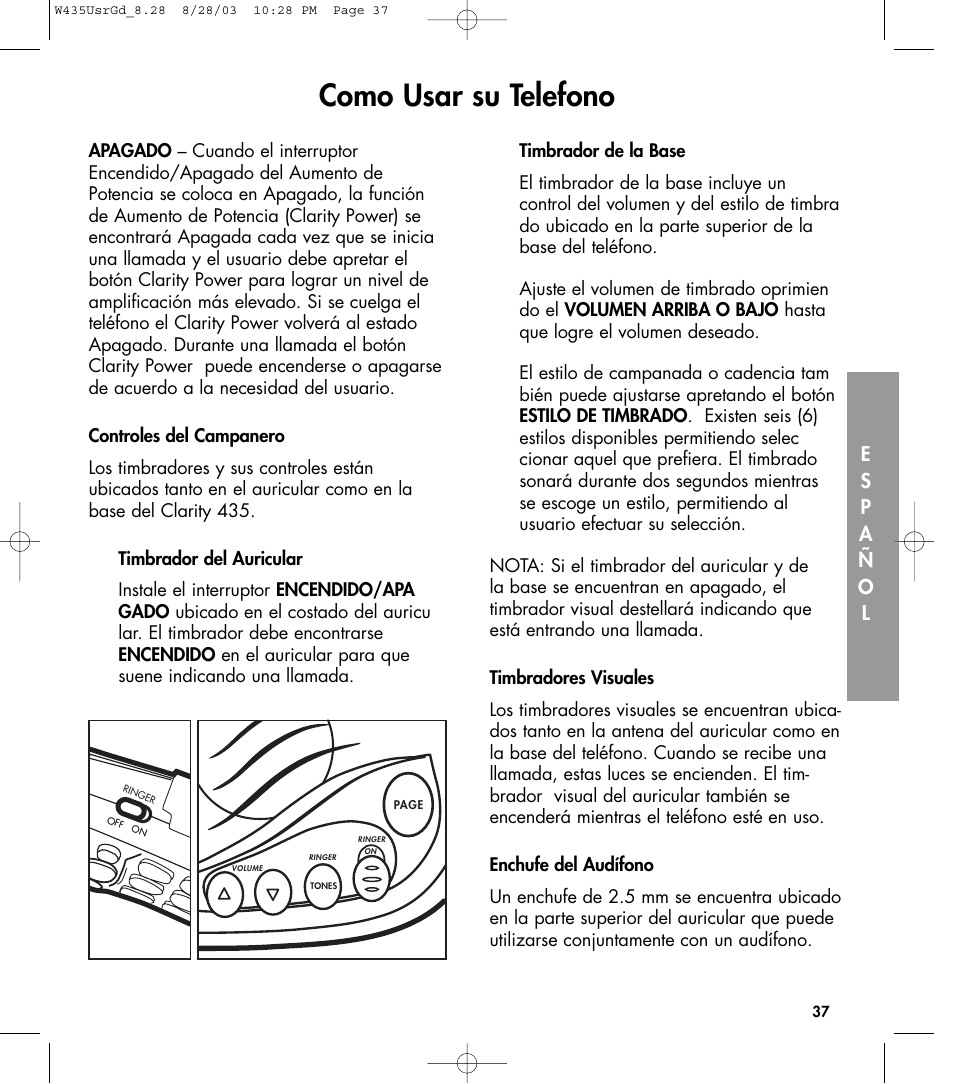 Como usar su telefono | Clarity 435 User Manual | Page 37 / 76