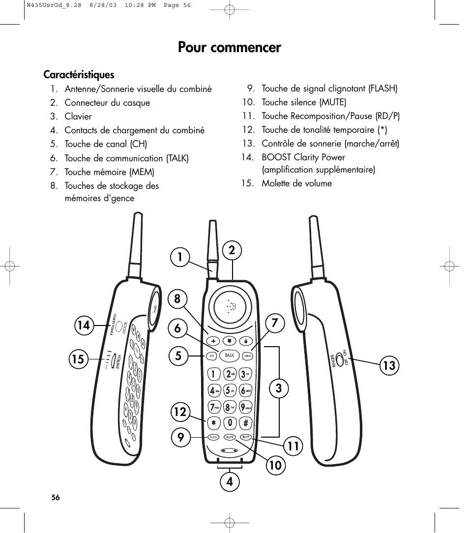 Pour commencer, Caractéristiques | Clarity 435 User Manual | Page 56 / 76