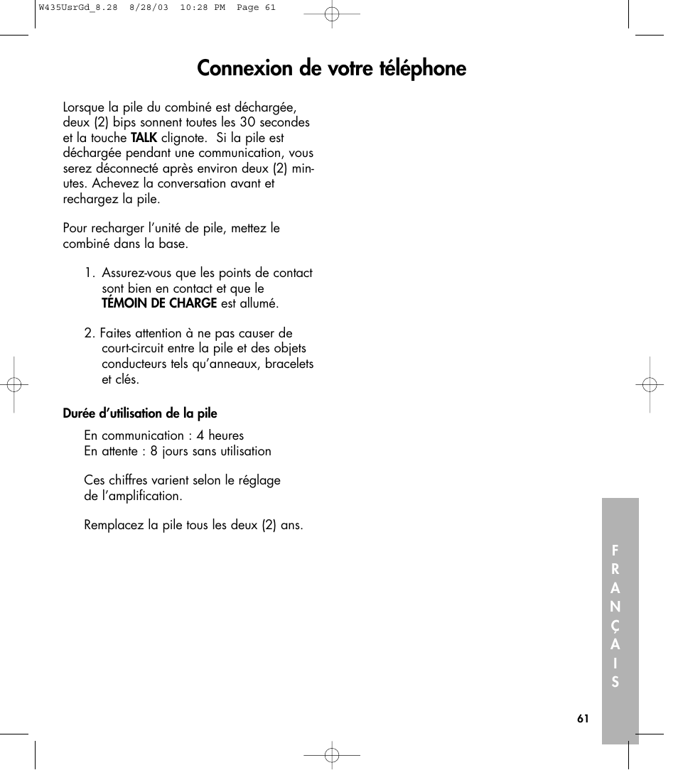 Connexion de votre téléphone | Clarity 435 User Manual | Page 61 / 76