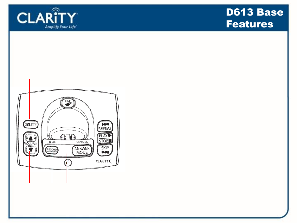 D613 base features | Clarity D613 User Manual | Page 11 / 16