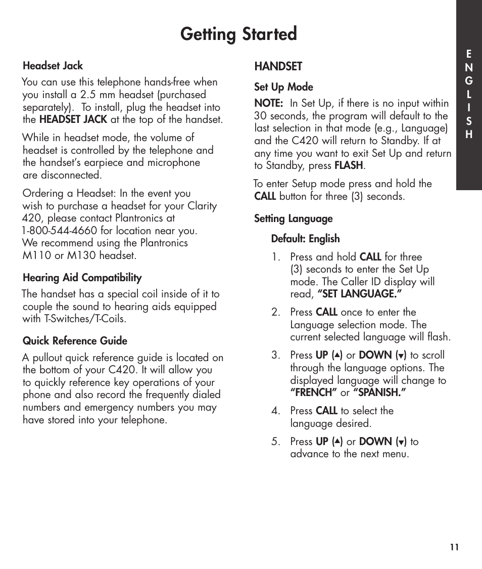 Getting started | Clarity 420 User Manual | Page 11 / 92