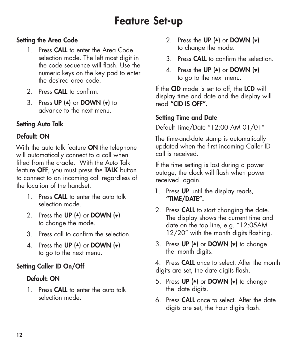 Feature set-up | Clarity 420 User Manual | Page 12 / 92