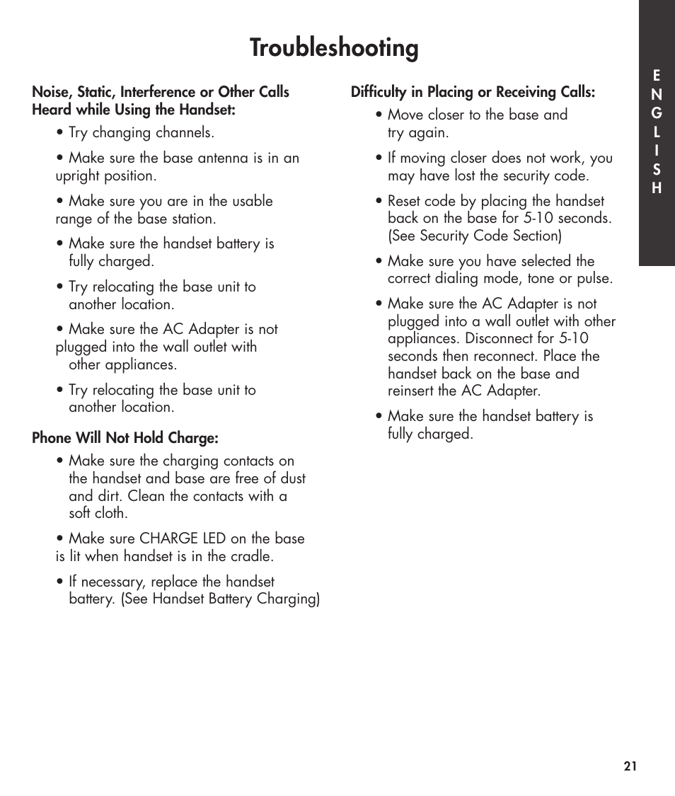 Troubleshooting | Clarity 420 User Manual | Page 21 / 92