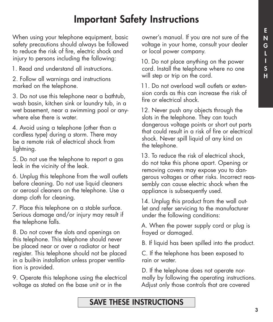 Important safety instructions, Save these instructions | Clarity 420 User Manual | Page 3 / 92